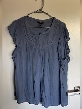Dalia Dusty Blue Ruffle Sleeve Button-Yoke Blouse
